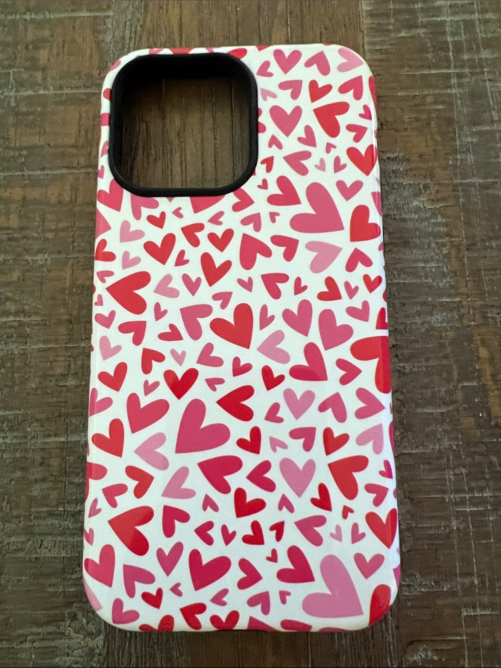 14 Pro Max Pink & Red Heart Pattern Phone Case - Stylish Protective Cover